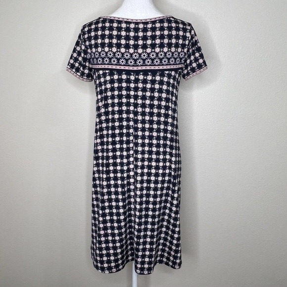 Max Studio Navy Blue & Peach Geometric Circle Print Short Sleeve Swing Dress XS - Picture 5 of 10